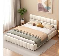 Poeahu Lit Double Rembourré 140x190 cm Lit Bubble avec Sommier à Lattes et Dossier, Lits 2 Places avec Tête Capitonné Cadre de Lits pour Adulte Chambre à Coucher (Beige, 140 x 190 cm)