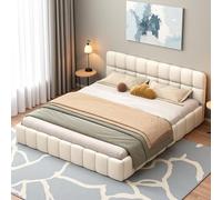 Poeahu Lit Double Rembourré 140x200 cm Lit Bubble avec Sommier à Lattes et Dossier, Lits 2 Places avec Tête Capitonné Cadre de Lits pour Adulte Chambre à Coucher (Beige, 140 x 200 cm)