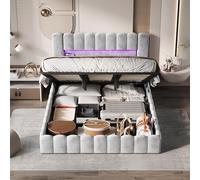 Poeahu Lit Double Rembourré 180x200 avec LED et USB, Lit Bubble avec Sommier à Lattes et Espace de Rangement Hydraulique, Lits 2 Personnes pour Adultes Adolescent, sans Matelas