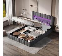 Poeahu Lit Double Rembourré 180x200 avec LED et USB, Lit Bubble avec Sommier à Lattes et Espace de Rangement Hydraulique, Lits 2 Personnes pour Adultes Adolescent, sans Matelas