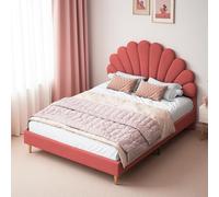 Poeahu Lit Enfant Fille 140x200 cm Lit Double Rembourré avec Sommier à Lattes et Tête de Lits à Pétales Lits Princesse Fille pour Enfants et Adolescents, Velours, Beige (Rouge Haricot)