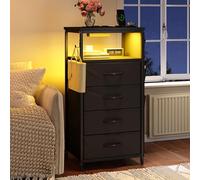 Poeahu Table de Chevet LED avec 4 Tiroirs, Table de Nuit Noir avec Multiprise Table d'appoint étroite Meuble de Nuit Commode de Nuit Convenant à Tous Les Lits et Salon (Noir, 40 x 30 x 79.5 cm)