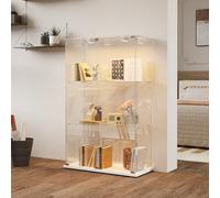 Poeahu Vitrine en Verre avec LED et Serrure, Armoire Vitrine pour Collection avec 2 Portes et 3 Étagères, Transparent Meuble Vitrines Verre pour Collection, Salon (Blanc, 2 Tür 3 Lagen+Lamp)