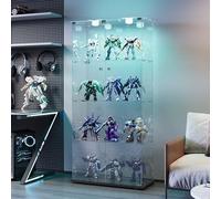 Poeahu Vitrine en Verre avec LED et Serrure, Armoire Vitrine pour Collection avec 2 Portes et 4 Étagères, Transparent Meuble Vitrines Verre pour Collection, Salon (Noir, 2 Tür 4 Lagen+Lamp)