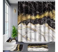 Poedist Lot de 4 rideaux de douche pour enfants avec tapis de bain, tapis en forme de U et tapis de couvercle de WC, 12 crochets, sous la mer 01