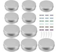Poeland Lot de 10 boîtes en aluminium rechargeables de 60 ml et 30 ml avec étiquettes vierges et grattoir pour baumes, barres de lotion, cosmétiques, bougies (argenté)