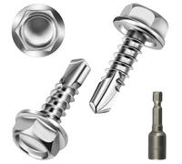 Poeland Lot de 50 vis à tôle trapézoïdale à tête hexagonale - 4,8 x 16 mm - En acier inoxydable - Vis autoforeuses pour tôle de toiture, tôle trapézoïdale, acier, bois - Avec 1 clé à douille