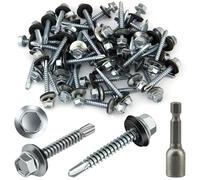 Poeland Lot de 50 vis auto-taraudeuses pour tôle trapézoïdale, 4,8 x 35 mm, avec rondelles EPDM, vis étanches hexagonales, vis autoperceuses pour tôle de toit, tôle ondulée avec 1 clé à douille
