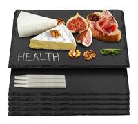 poeland Lot de 6 assiettes de service rectangulaires en ardoise naturelle avec 3 craies en stéatite, pour sushis, fête, cadeaux, viande, apéritif