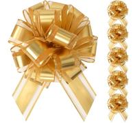 poeland Lot de 6 nœuds à tirer de 15,2 cm pour emballage cadeau, décoration de fête, ruban de voiture de mariage, Saint-Valentin, décorations d'anniversaire (doré)