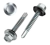 Poeland Lot de 80 vis auto-taraudeuses à tête trapézoïdale - 4,8 x 35 mm - Vis autotaraudeuses avec rondelles EPDM - Vis hélicoïdales à tête hexagonale - Vis autoperceuses galvanisées pour tôle de