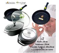 Poêle 28/Sauteuse 28/ Cocotte 3 pièces 40x28cm Espace Cuisine Professionnel