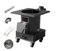 Poêle À Bois À Gazéification En Fonte 10MM Avec Cheminée De 200cm Et Roulettes Verrouillables, Design À Double Four, Adapté Au Bois Charbon, Charge 250kg(50 * 50 * 61cm)