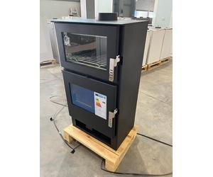 Poêle à bois avec compartiment de cuisson - En acier inoxydable Verso F - 9 kW - Four à bois multiusage