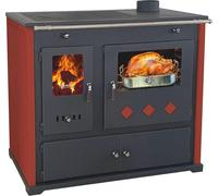 Poêle à bois avec compartiment four et plaque de cuisson Pracktik Lux Rouge 9,5 kW