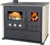 Pracktik Lux Poêle à bois avec compartiment de cuisson et plaque de cuisson Beige gauche 9,5 kW