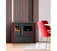 Poêle à bois avec four et plaque de cuisson Practik Lux Poêle à bois 9,5 kW Cheminée Poêle à feu continu Poêle d'atelier Poêle suédois Poêle de cabane Poêle de chauffage