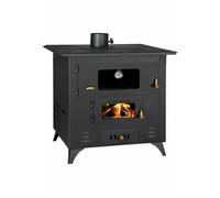 Poêle à bois avec four et plaques de cuisson - Prity FR - 14 kW - Acier noir - Conforme EcoDesign 2022