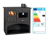 Poêle à bois avec four PRITY 1P34 - 10,1 kW, Noir Graphite, Classe A, Plaque de Cuisson en Métal