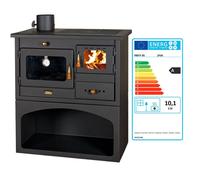 Poêle à bois avec four PRITY 1P34 - 10,1 kW, Noir Graphite, Classe A, Plaque de Cuisson en Métal, Sortie Fumées Latérale Gauche