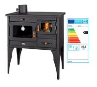 Poêle à bois avec four PRITY 1P34L - 10,1 kW, Noir Graphite, Classe A, Plaque de Cuisson Métallique, Sortie de fumée latérale