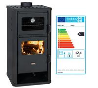 Poêle à bois avec four Prity FM D - 12,1 kW, Noir Graphite, Classe A, Four avec Thermomètre Intégré