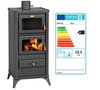 Poêle à bois avec four PRITY FM E - 12,1 kW, Noir Graphite, Classe A, Four avec Thermomètre Intégré