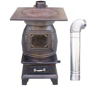 Poêle à Bois avec Réservoir Intérieur en Fonte Épaissie et Agrandie, Poele a Bois en Fonte pour le Chauffage, la Cuisson et L'ébullition de L'eau(41x53cm/16.1x21.7in)