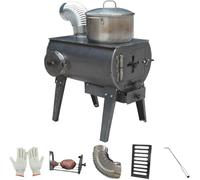 Poêle à bois avec tiroir collecteur de cendres et four latéral pour une utilisation en intérieur/extérieur, combustion au charbon, bois, déchets de culture