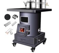 Poele a Bois Camping avec Conduit de Fumée de 300cm et Roulettes Poêle à Bois de Cuisson D'extérieur avec Four Double pour Cuisines Rurales, Jardins de Villas