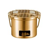 Poêle à Bois Camping pour 2 Personnes, Inoxydable Ronde avec Grille à Barbecue et Sac de Rangement, Idéale pour Bouillir de l'Eau Faire du Barbecue Cuisiner(Gold,20x20x10cm)