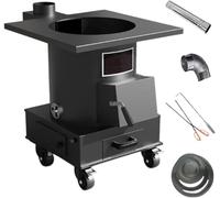 Poêle à bois, chauffage d'intérieur en fonte avec roulettes verrouillables, design double four pour chauffage domestique et cuisine, charge de 250 kg