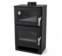 Poêle à bois avec compartiment de cuisson - En acier inoxydable Verso F - 9 kW - Four à bois multiusage