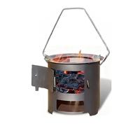 Poêle à bois de camping en acier laminé à froid avec poignée amovible, grille en fer portable, idéal pour le camping et les barbecues (L, 26 x 25 cm)