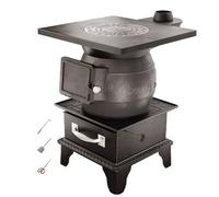 Poêle à bois de tente chauffant, réchaud de cuisine extérieur, construction en fonte avec levier d'évacuation des cendres, fourneau polyvalent, 4 pieds renforcés, grande trémie à cendres (36