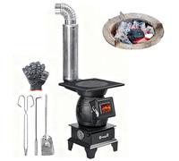 Poêle à bois d'intérieur en fonte robuste avec fenêtre de visualisation du feu, design compact et portable pour le camping, la pêche et le chauffage à la maison