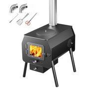 Poele a Bois D'intérieur, Hublot, Petit Four, Cuisinière à Bois | Plaque en Acier au Carbone, Régulation de L'arrivée D'air, Grille Anti-brûlure, 2 Coudes, Crochet, Pelle, Pinces