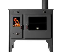 Poêle à Bois EEK A+ avec Compartiment de Cuisson et Plaque de Cuisson Eco Retro Rouge 7 KW Cheminée à Combustion Continue Four d'atelier Four suédois [Classe énergétique A+]
