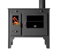 Poêle à Bois avec Compartiment de Cuisson et Plaque de Cuisson Eco Retro Rouge 7 KW Cheminée à Combustion Continue Four d'atelier Four suédois