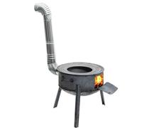 Poêle à bois en acier robuste avec pieds amovibles et tuyau de cheminée, foyer multi-combustibles pour le camping et la cuisine (+ 2 anneaux de four (paquet cadeau)