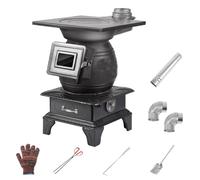 Poêle à bois en fonte - Chauffage rapide, support multi-combustibles pour une utilisation en intérieur, idéal pour le chauffage domestique, la cuisson et l'ébullition, tiroir à cendres amovible