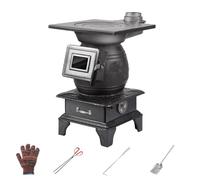 Poêle à bois en fonte - Chauffage rapide, support multi-combustibles pour une utilisation en intérieur, idéal pour le chauffage domestique, la cuisson et l'ébullition, tiroir à cendres amovible