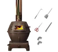 Poêle À Bois En Fonte Pour Intérieur, Chauffage Polyvalent Et Cuisinière Multi-combustible Avec Couvercle Étanche, Vitre Et Tiroir À Cendres Pour Maison, Chalet, Ferme(100cm chimney,27 * 27 * 46cm)