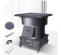 Poêle à bois et charbon multifonction avec roulettes verrouillables - Réchauffe efficacement les salons, les caves ou les ateliers avec amortisseur d'air réglable (pas de cheminée)