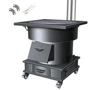 Poêle à Bois, Four Double, Clapet Réglable, Cuisiniere a Bois | Tôle D'acier, Anneaux de Cuisson en Fonte, Orifices de Gazéification, Conduit de 2 m, 2 Coudes, Tisonnier, Pince à Feu
