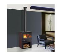 Poêle à bois - GODIN - Chinon - Acier peint anthracite - Flancs émaillés carmin - 150 mm