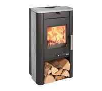 Poêle à bois Haas & Sohn PRUNUS 6 kW Corps noir perle, revêtement Serpentino