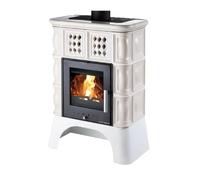 Poêle à bois Haas & Sohn TREVISO III 6,3 kW Corps Noir Perlé, revêtement en carreaux Ivoire