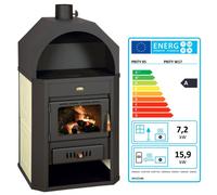 Poêle à bois hydraulique Prity W17 - 23,1 kW, Noir Graphite, Chaudière intégrée 18 L, Classe A