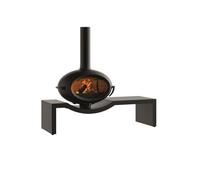 Invicta Poêle à bois BRIO SUR BANC 7 kW – Rendement 76% – 50 cm – 100% fonte – Anthracite